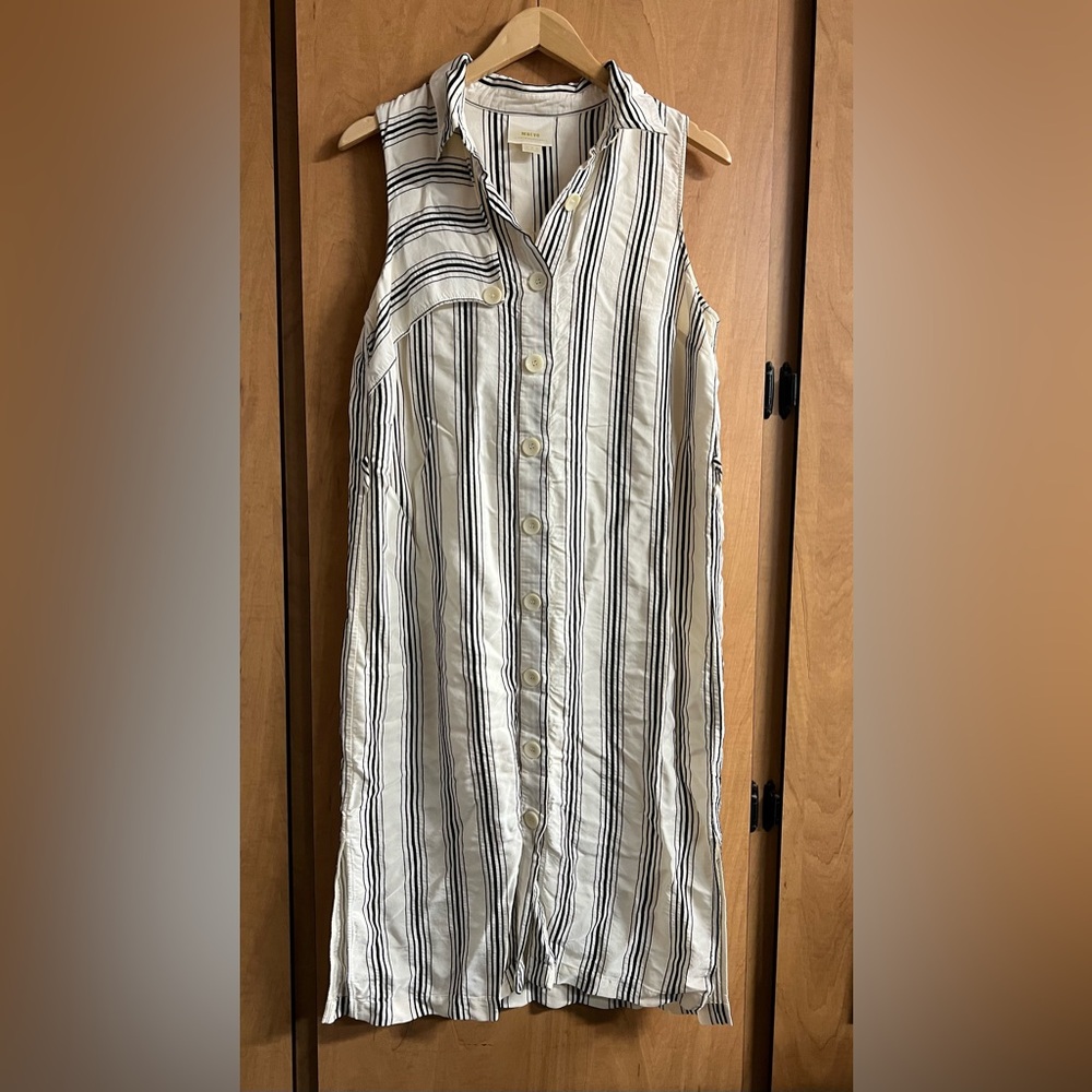 Maeve by Anthropologie Black and White Striped Button Down dress